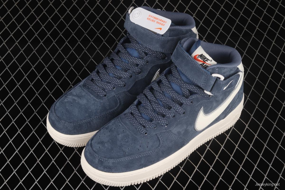 NIKE Air Force 1' 07 Mid dark blue suede 3M reflective mid-finish casual board shoes AA1118-007