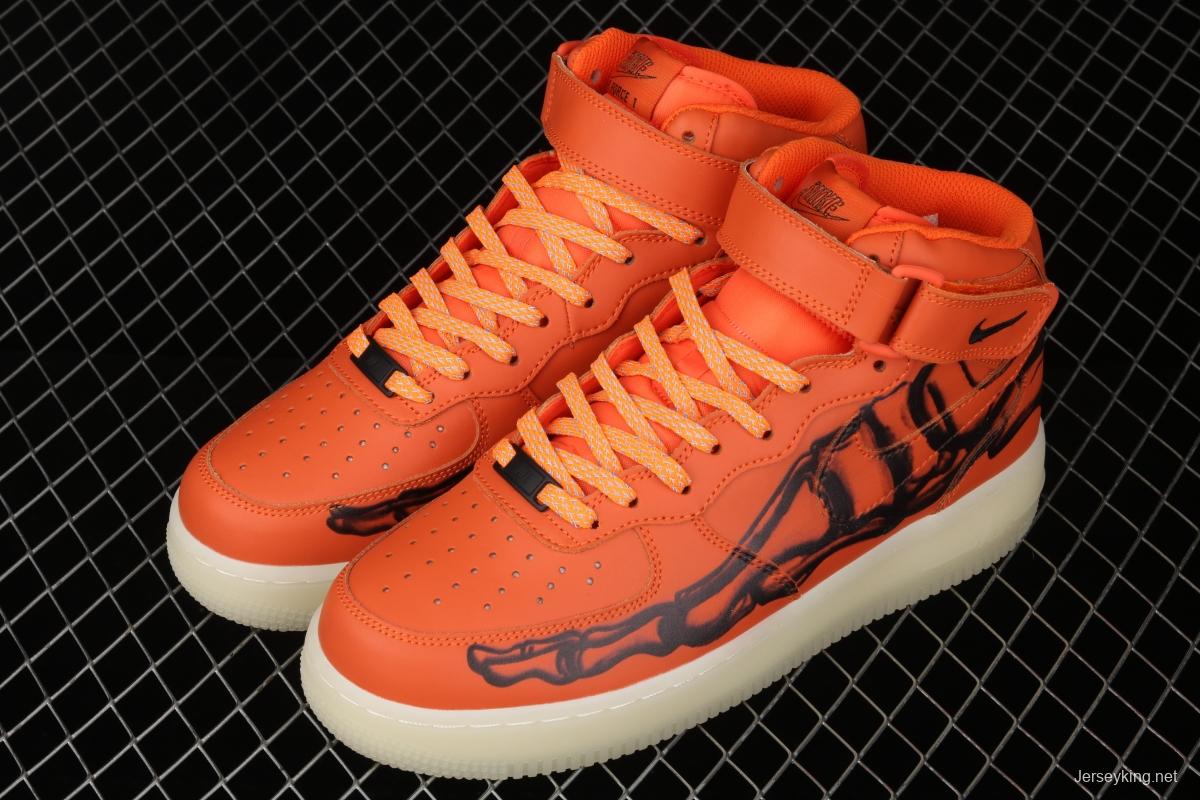 NIKE Air Force 1 Mid'07 Skeleton QS Halloween orange luminous skeleton limited casual board shoes CU8067-801