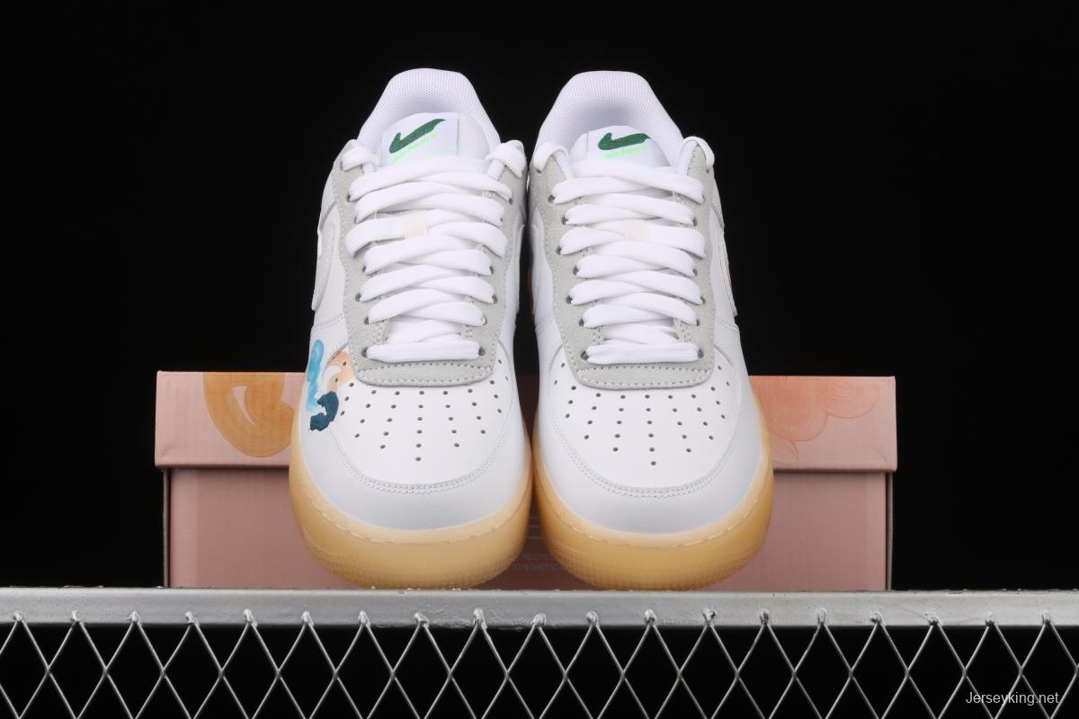 Mayumi Yamase x NIKE Flyleather Air Force 1 white hand-painted graffiti low upper shoes DB3598-100