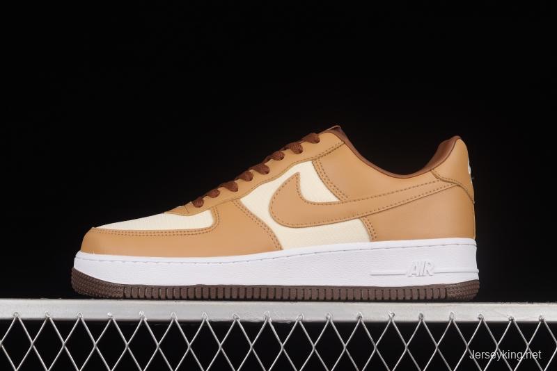 NIKE Air Force 1'07 Low milk tea brown canvas leather color matching low-top casual sneakers DJ6395-100