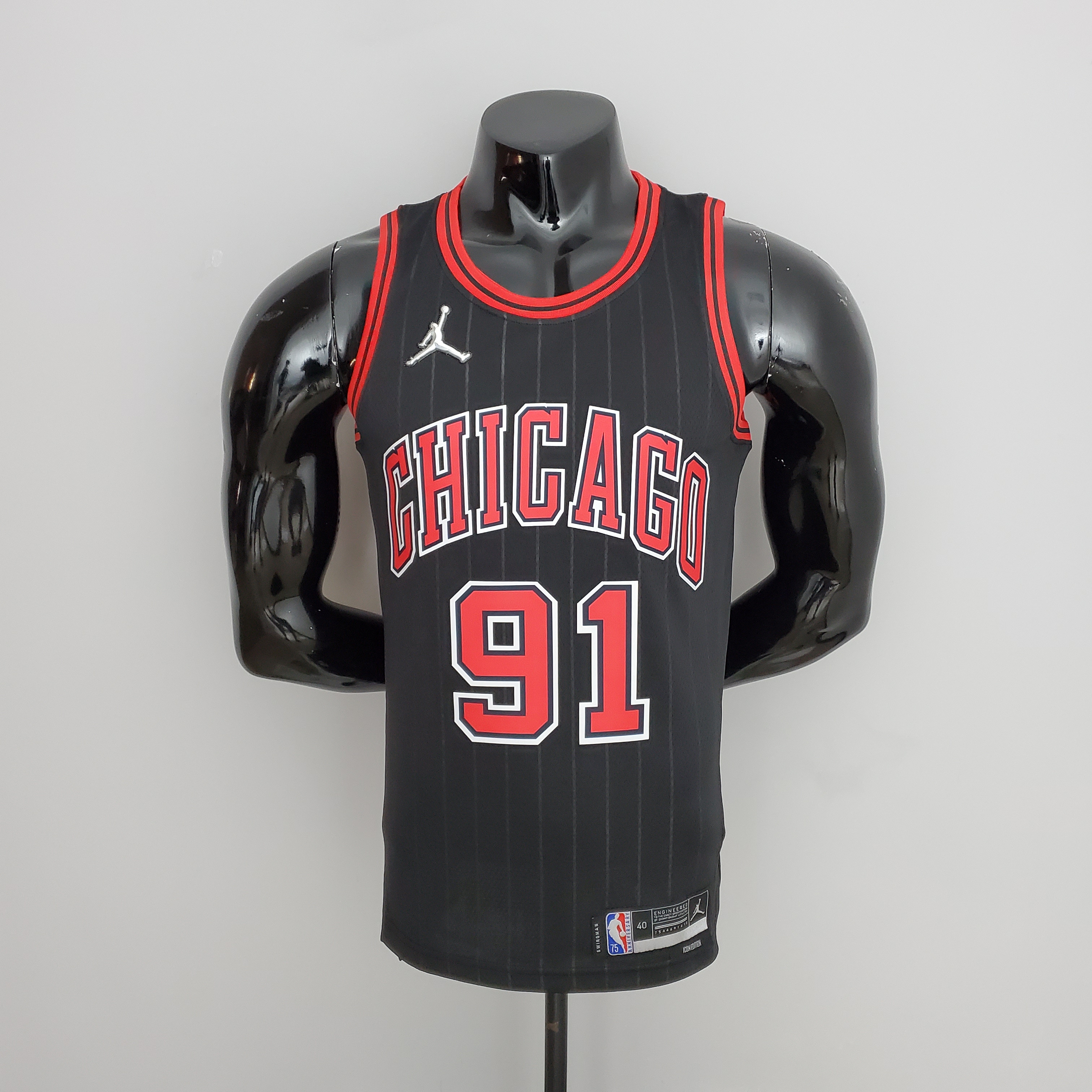75th Anniversary Rodman#91 Bulls Flyers Black NBA Jersey