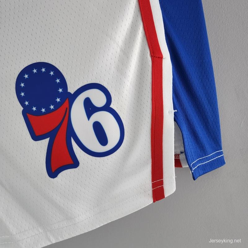 75th Anniversary Philadelphia 76ers NBA Shorts White Blue Trim