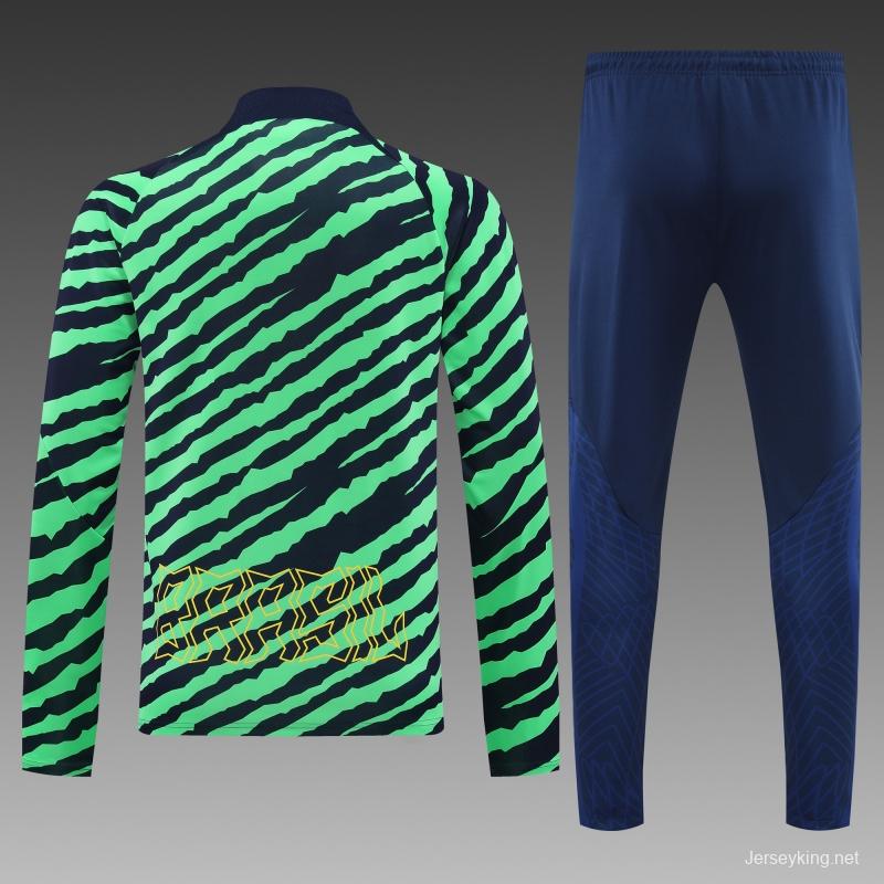 2022 Brazil Green Stripe Half Zipper Tracksuit