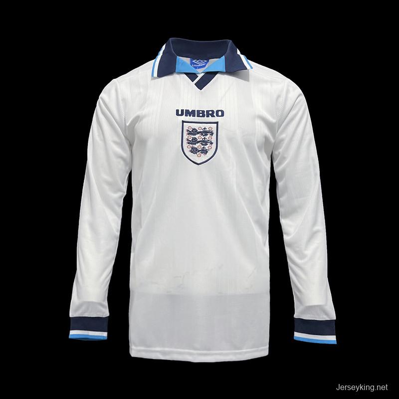 Long Sleeve Retro 1996 England Home Soccer Jersey