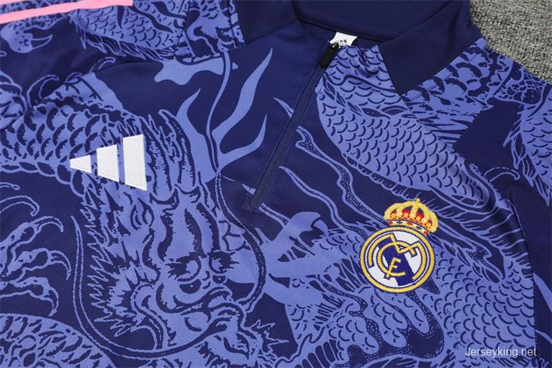 24/25 Real Madrid Navy Dragon Half Zipper Jacket+Long Pants