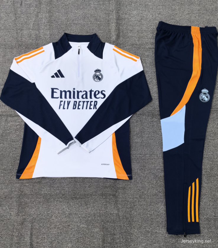 24/25 Kids Real Madrid White Half Zipper Jacket+Long Pants