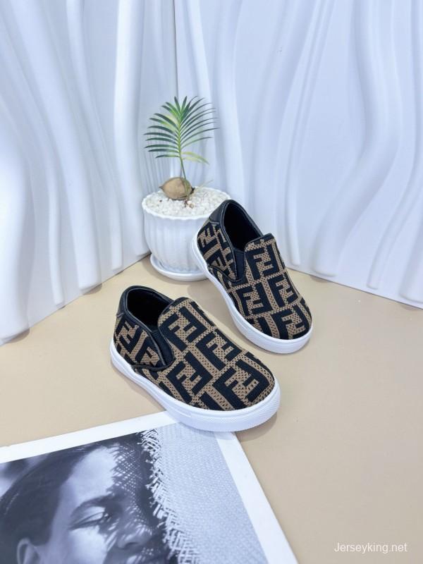 2024 Kids Fendi Black Brown Canvas Slip-On Shoes
