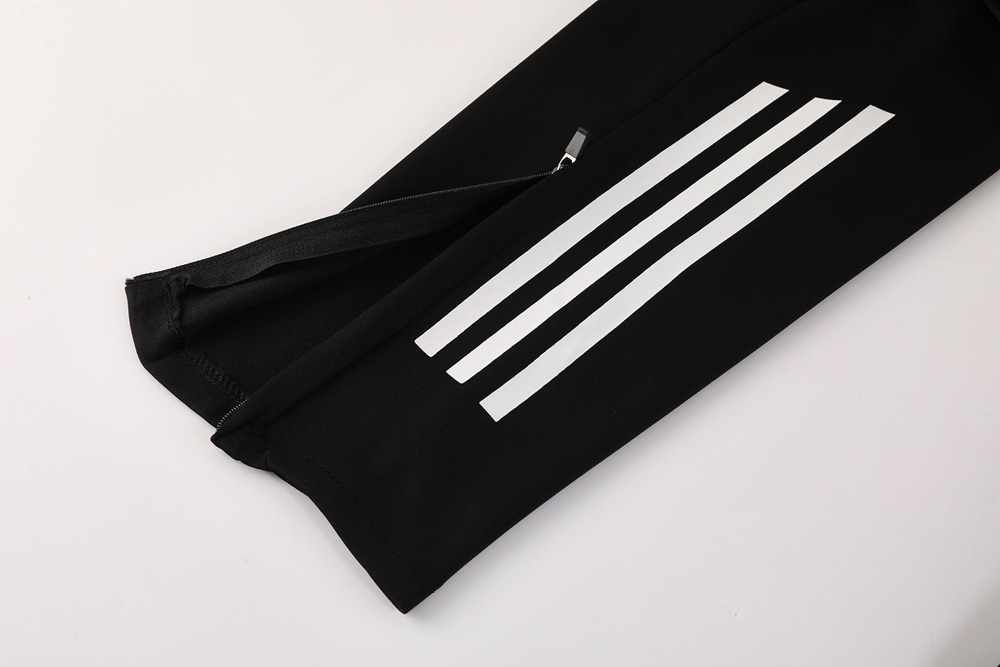 2025 Adidas Dark Grey & Black with Leopard Print Pattern and Orange Accents Half Zipper Jacket +Long Pants
