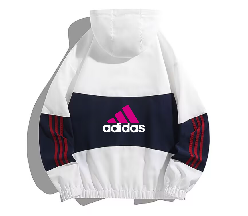2025 Adidas White/Black/Wine Full Zipper Hoodie Windbreaker