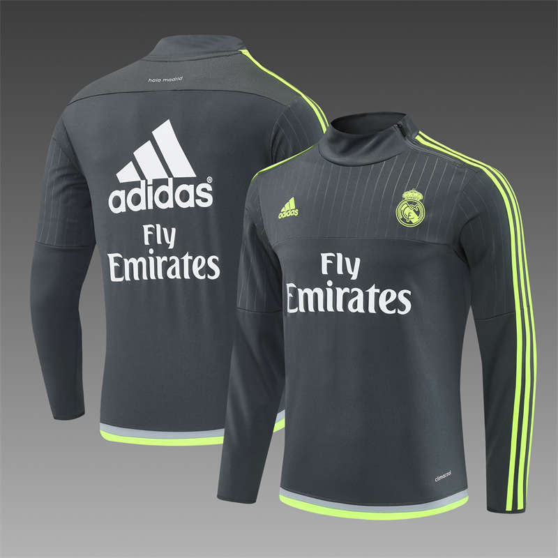 Retro 15/16 Real Madrid Dark Grey Half Zipper Jacket