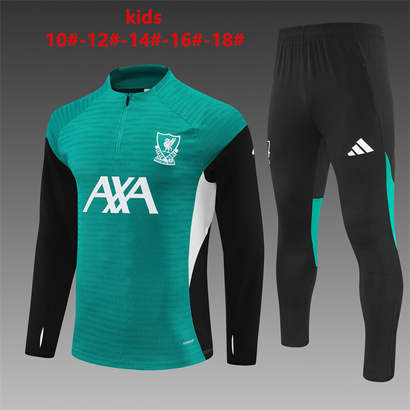 Player Version 25/26 Kids Liverpool Green AD on Both Sleeves Half Zipper Jacket+Long Pants