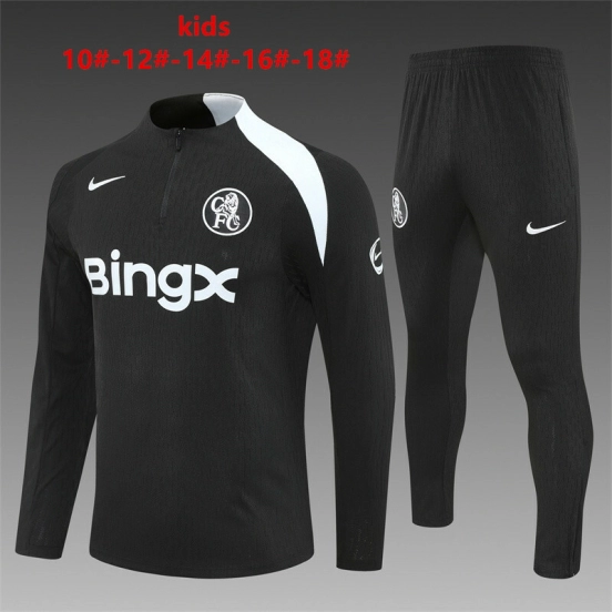 Player Version 25/26 Kids Chelsea Black T90 Half Zipper Jacket+Long Pants
