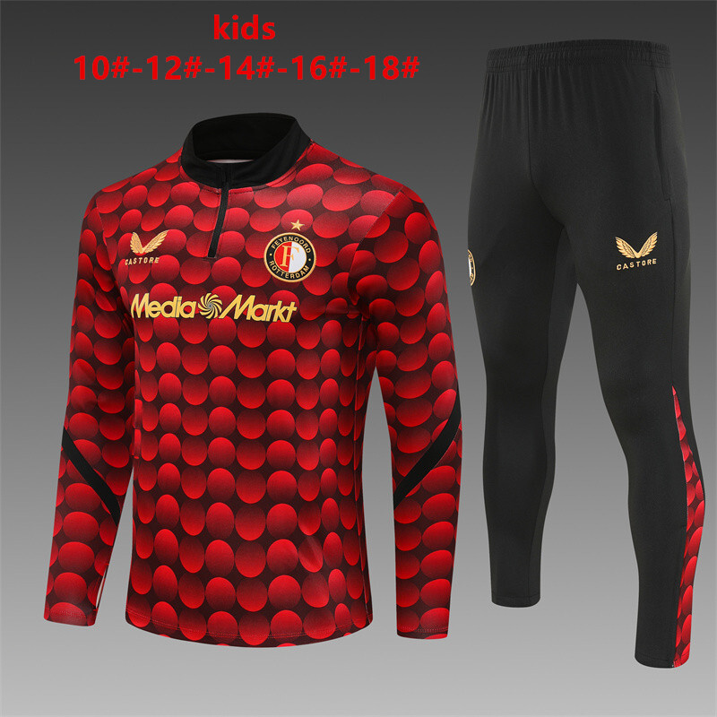 25/26 Kids Feyenoord Red Black Camouflage Half Zipper Jacket+Long Pants