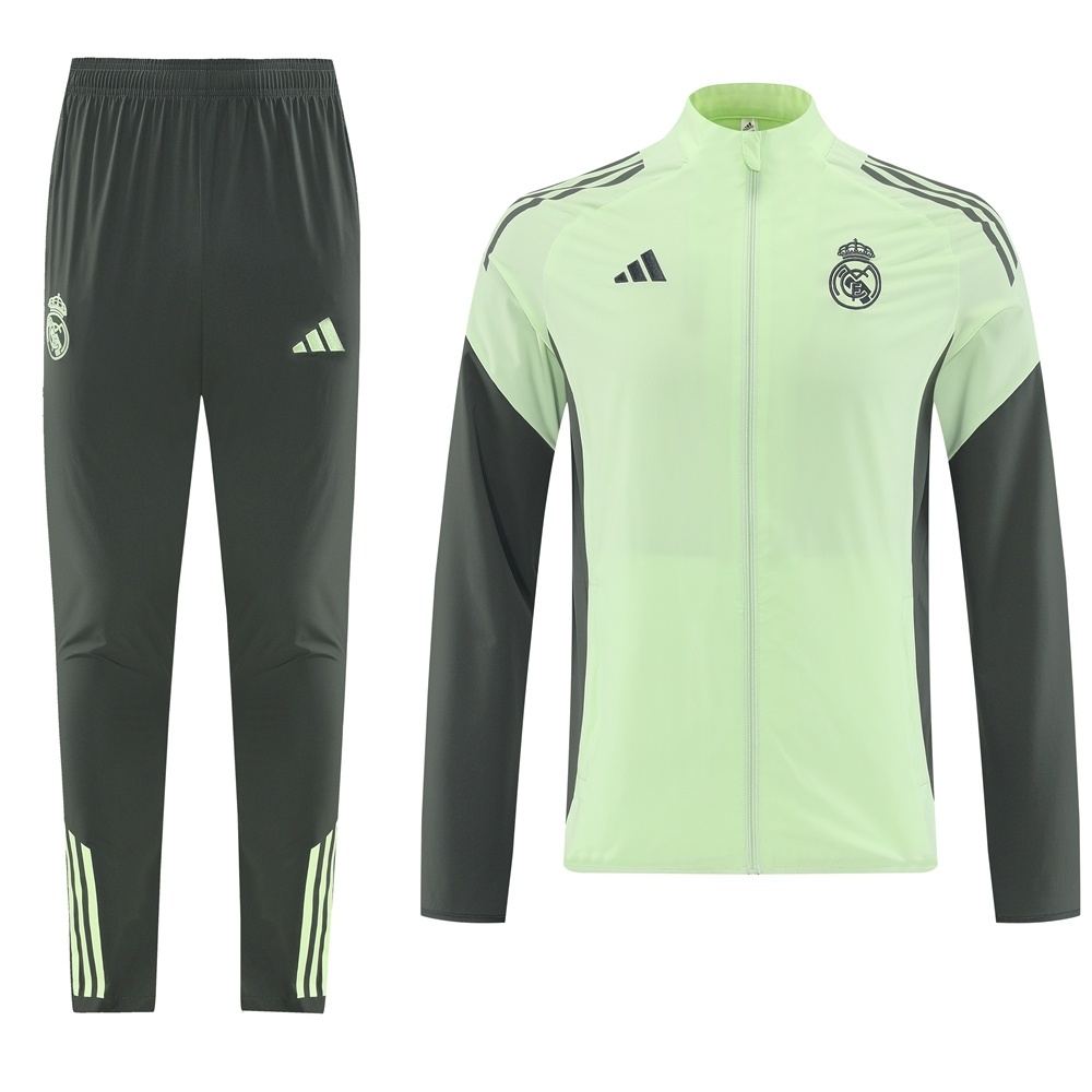 25/26 Real Madrid Light Green Half Zipper Jacket+Long Pants S-3XL
