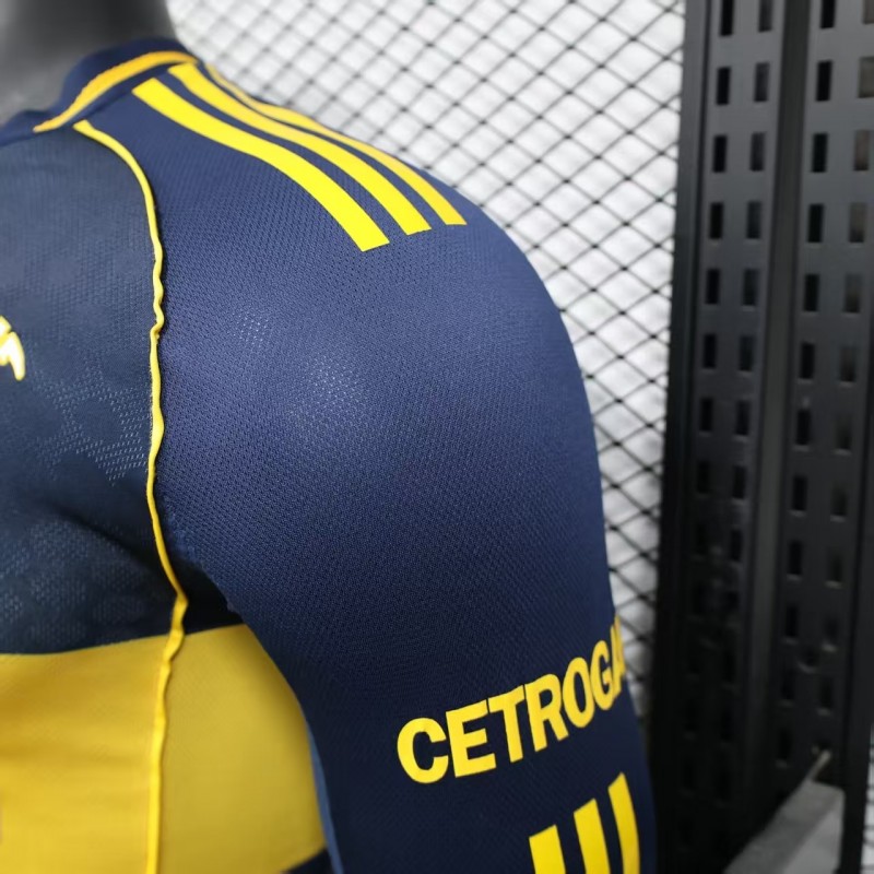 25/26 Player Version Boca Juniors Home Navy Blue with Yellow Chest Band Long Sleeve Jersey