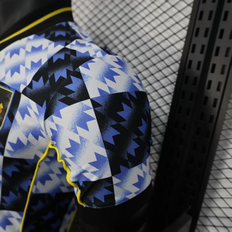 25/26 Player Version  Manchester United Blue and Black with Checkerboard Houndstooth Pattern Jersey