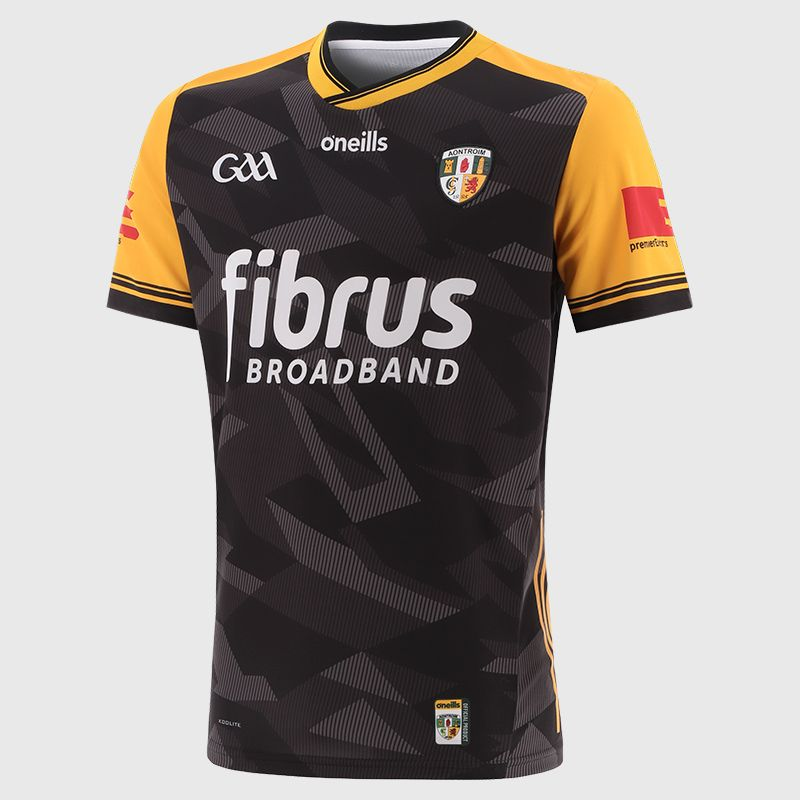 25/26 Antrim GAA Black with Amber and Red Sleeves Jersey