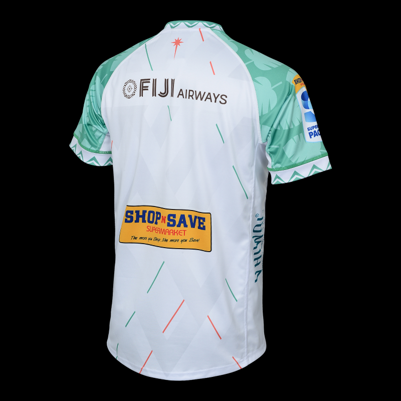 25/26 Fijian Drua White with Green Sleeves Away Jersey