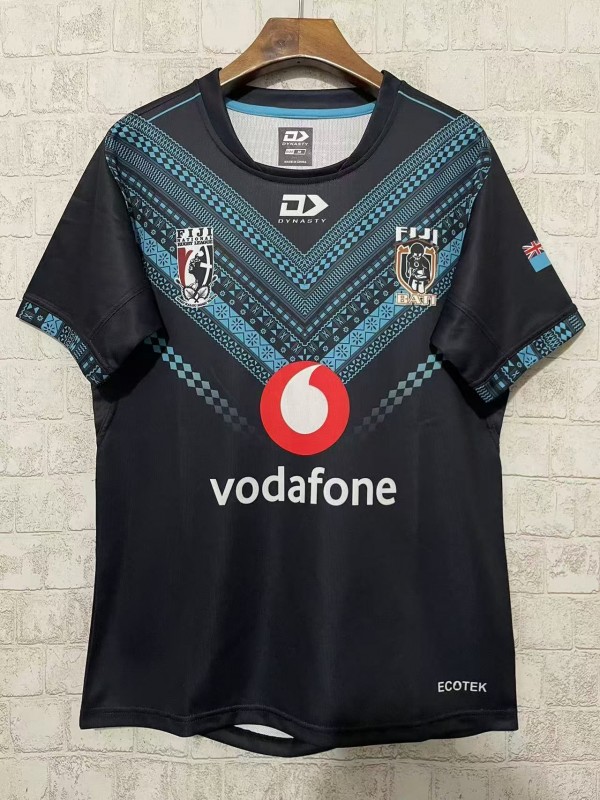 2026 Fiji Bati Black with Blue Tribal Pattern Jersey
