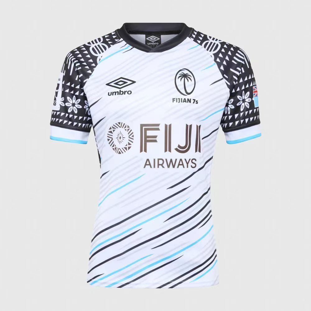 2025 Fiji 7s White with Wave Pattern and Traditional Tapa Cloth Design Jersey