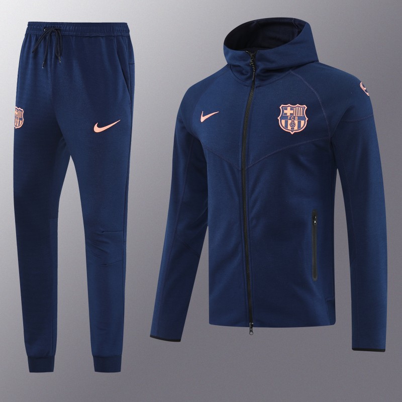 25/26 Barcelona 01 Royal Blue Hoodie Full Zipper Jacket+Long Pants