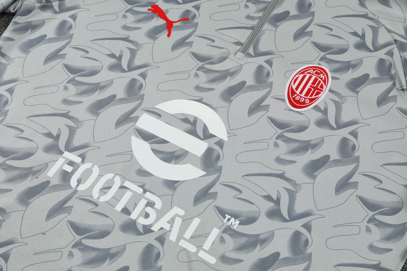 Player Version 25/26 AC Milan Grey with Camouflage Pattern Half Zipper Jacket Tracksuit +Long Pants