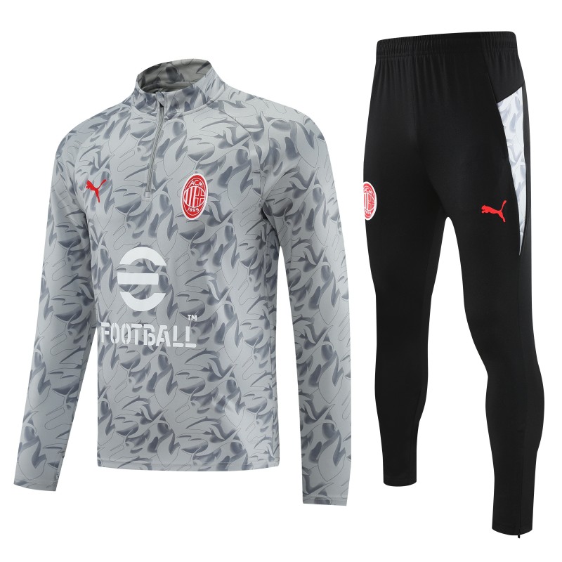 Player Version 25/26 AC Milan Grey with Camouflage Pattern Half Zipper Jacket Tracksuit +Long Pants