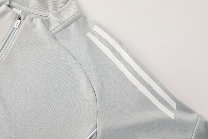 25/26  Adidas Light Grey Full zipper Jacket Tracksuit+ long pants