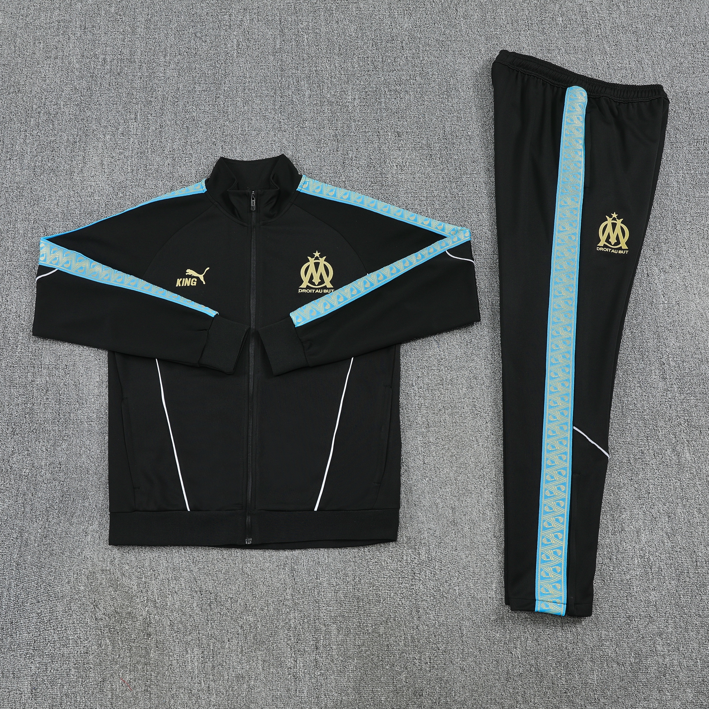 25/26 Olympique Marseille Black Full zipper Jacket Tracksuit+ long pants