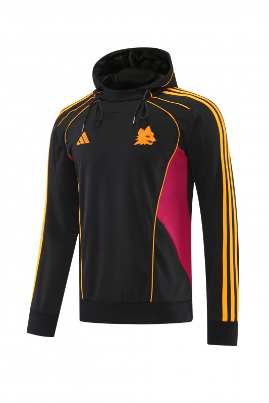 26/27 Roma Black Full Zipper Hooded Jacket Tracksuit + Long Pants