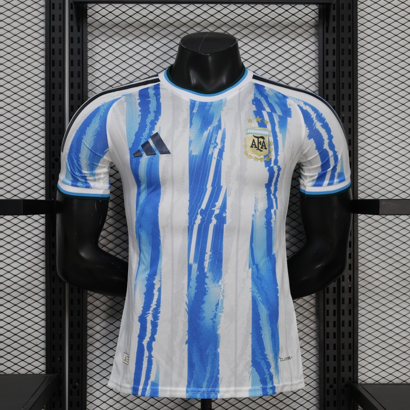 2026 Player Version Argentina White and Light Blue with Brushstroke Stripes Jersey