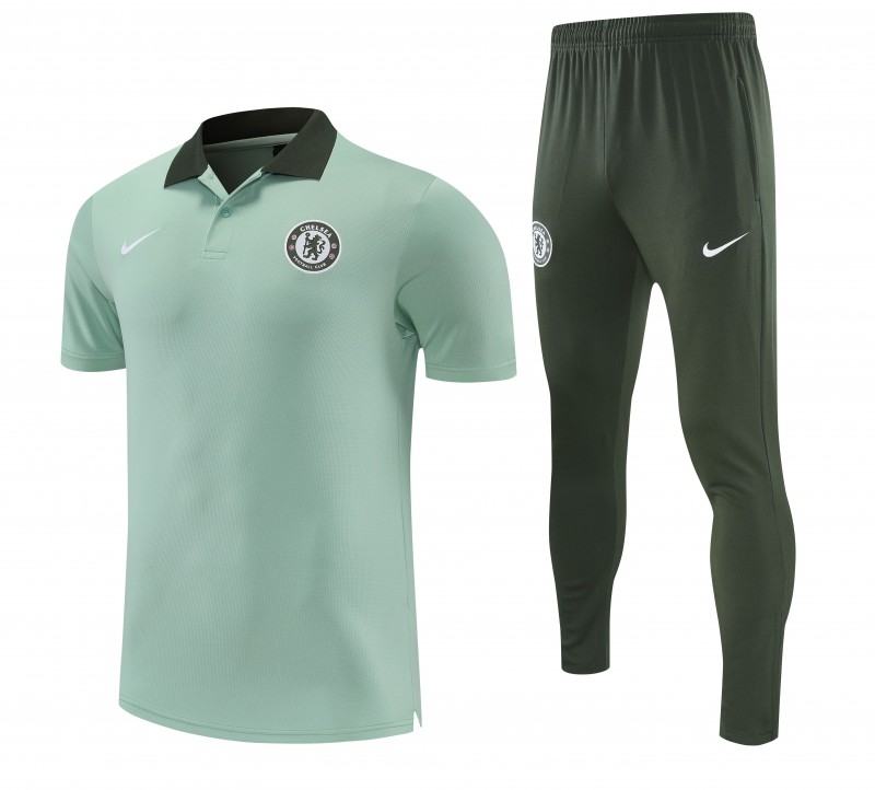 26/27  Chelsea Light Green Polo Training Shirt + Long Pants Tracksuit