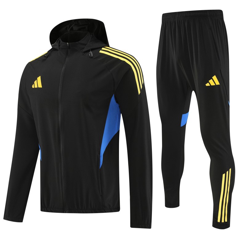 26/27 Adidas Black With Yellow logo Full Zipper Hooded Jacket Tracksuit + Long Pants