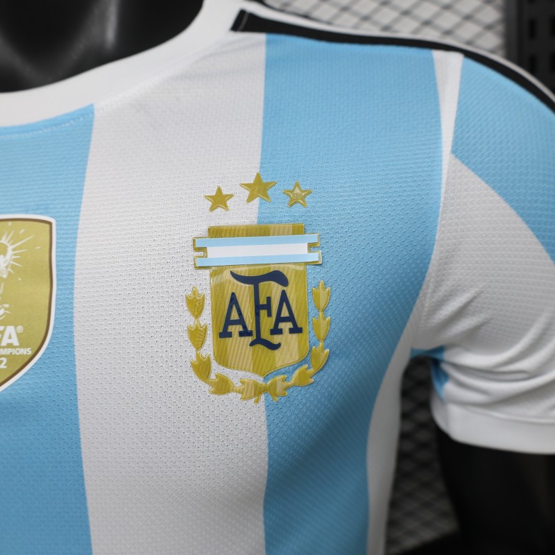 Player Version 2027 Argentina Home White & Light Blue Stripes with FIFA World Cup Champion Badge Jersey