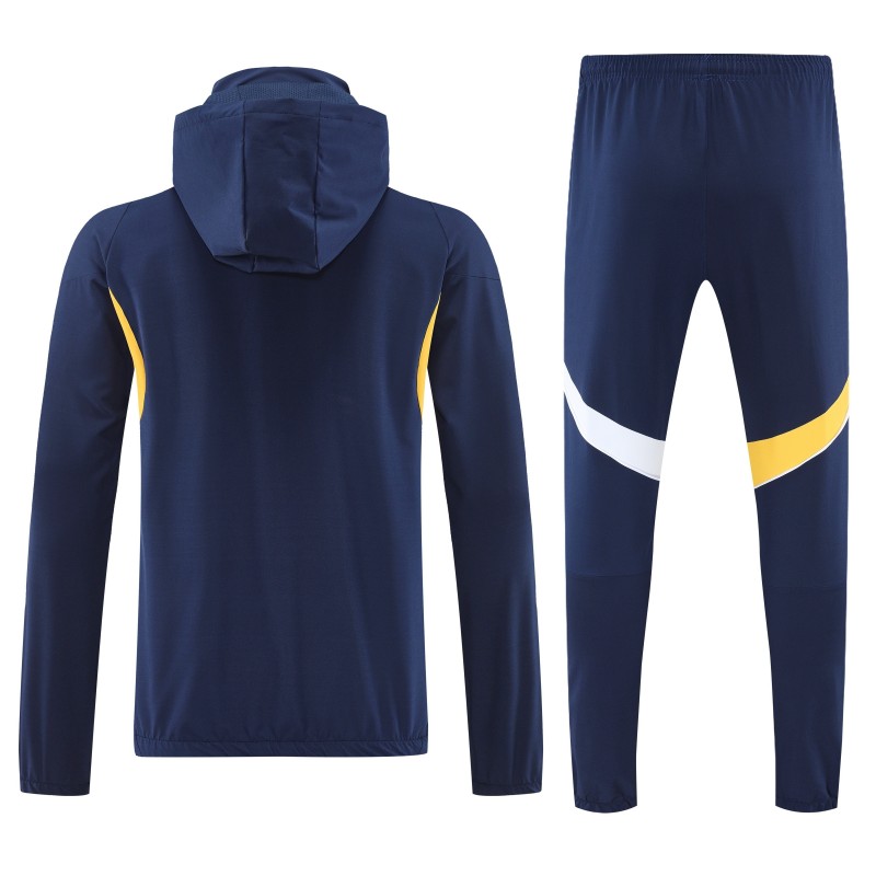 26/27 Adidas Navy Blue With Yellow logo Full Zipper Hooded Jacket Tracksuit + Long Pants