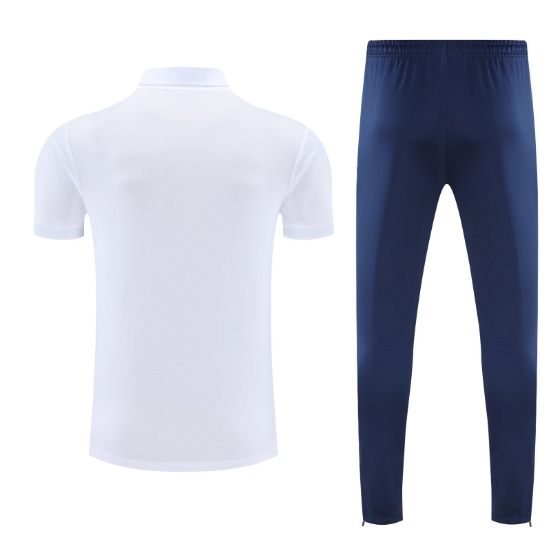26/27  Paris White Polo Training Shirt +Navy Blue  Long Pants Tracksuit