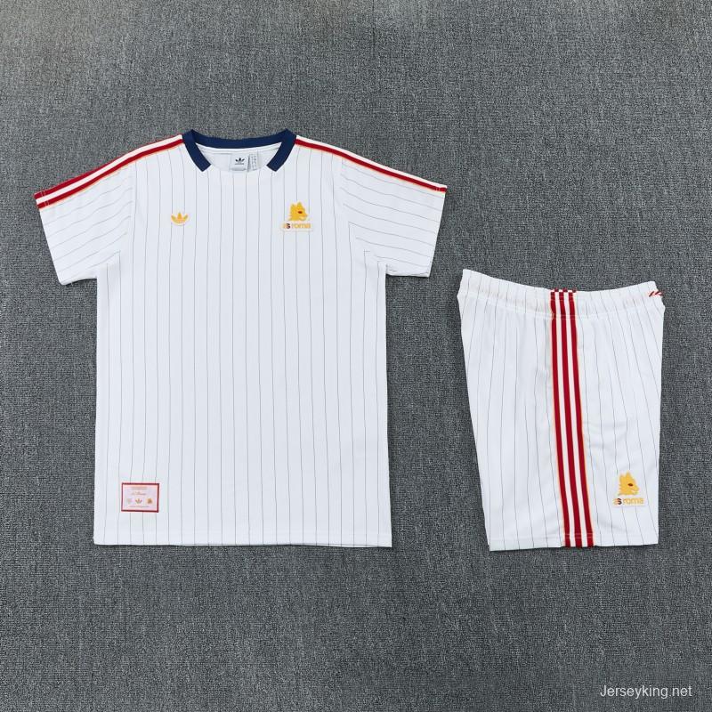 26/27 AS Roma White Short Sleeve+Soccer Shorts
