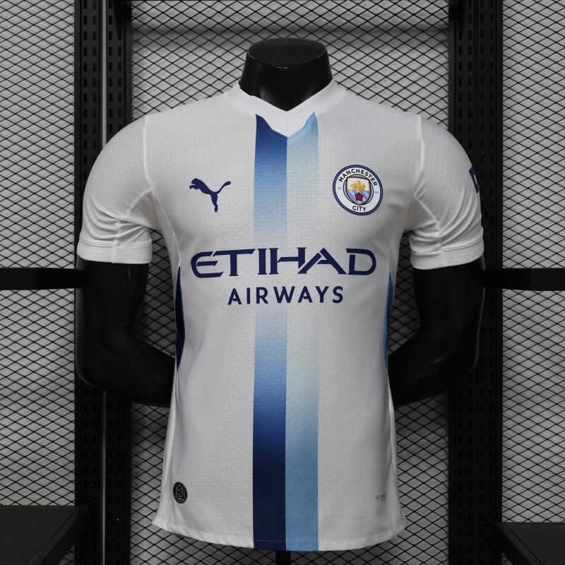 Player Version 26/27 Manchester City White with Blue Stripe Away Jersey