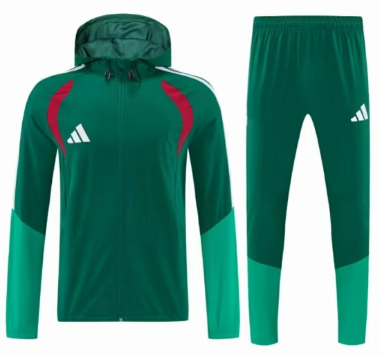 26/27 Adidas Navy Green &Light Green Full Zipper Hooded Windbreaker  Jacket Tracksuit + Long Pants