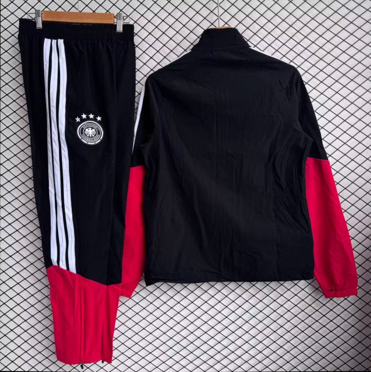 25/26 Germany Black with Red Full zipper Jacket Tracksuit+ long pants