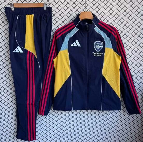 25/26 Arsenal Navy Blue with Red Full zipper Jacket Tracksuit+ long pants