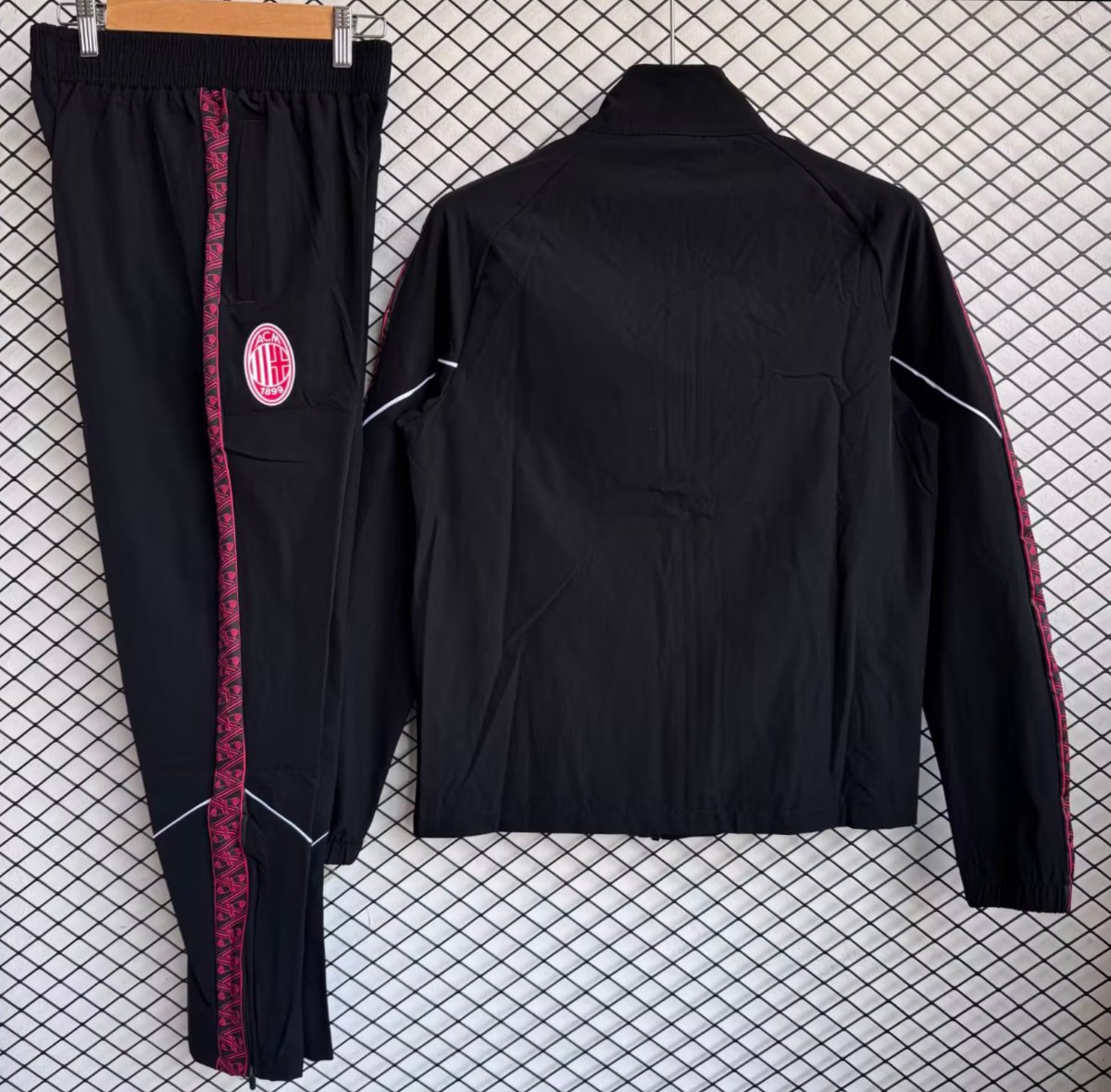 25/26 AC Milan Black with Red Full zipper Jacket Tracksuit+ long pants