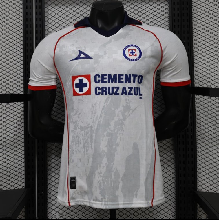 25/26 Player Version Cruz Azul White with Faint Grey Pattern Jersey