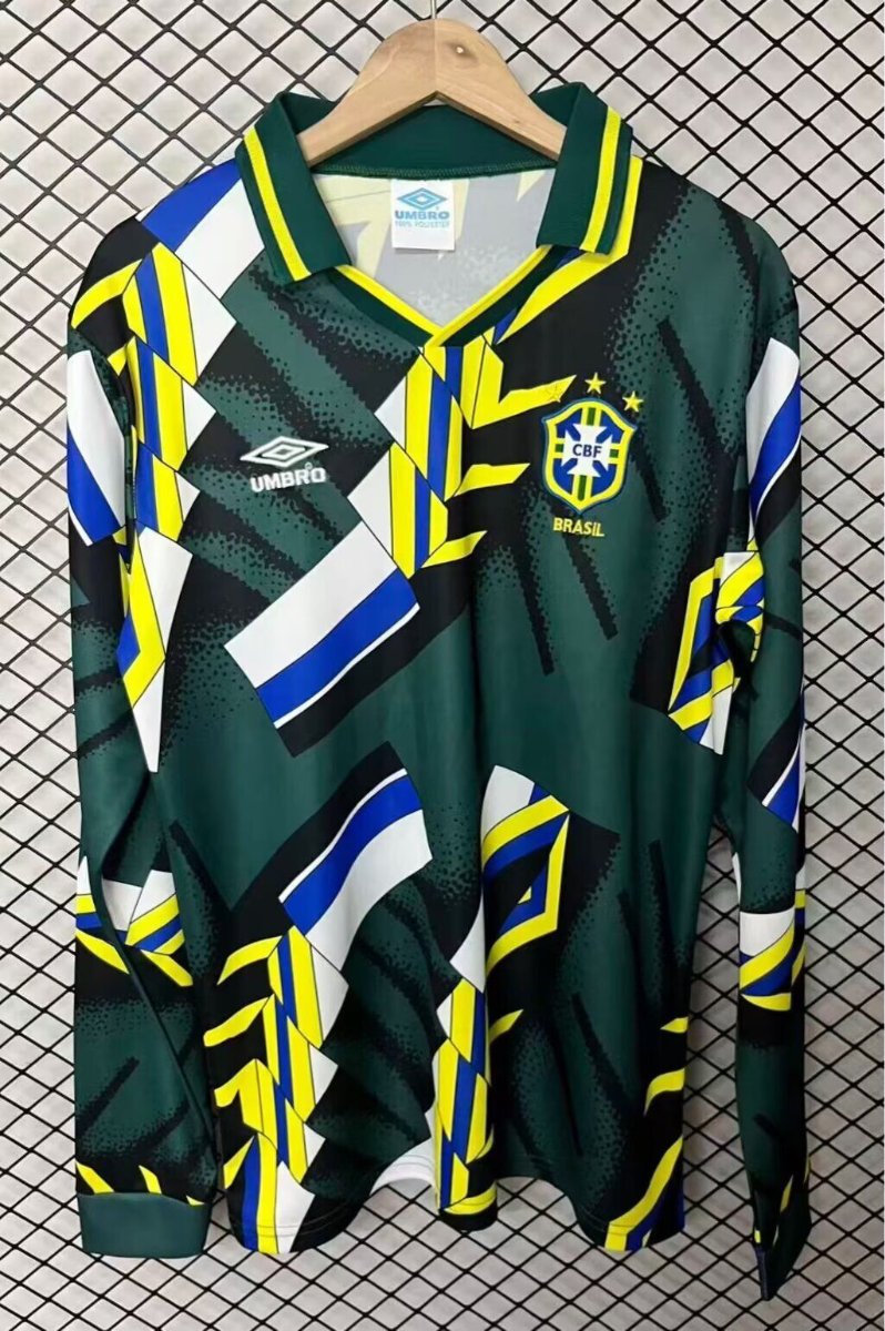 Retro 1994 Brazil Goalkeeper Green Long Sleeve Jersey