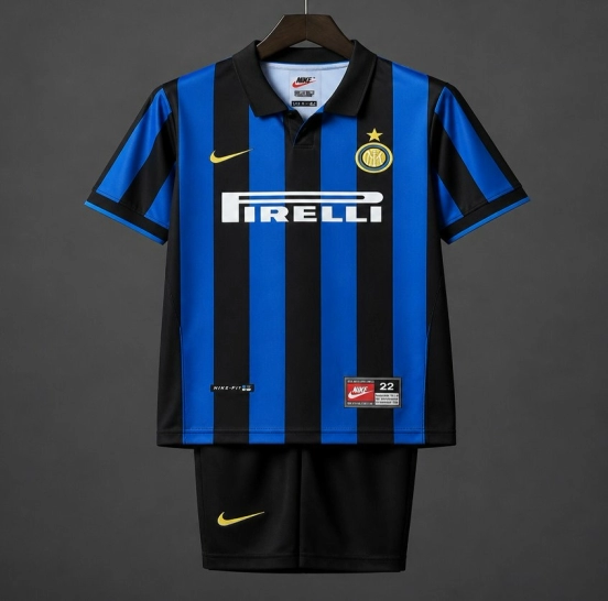 Retro 98/99 Kids  Inter Milan Blue & Black Stripe Home Jersey