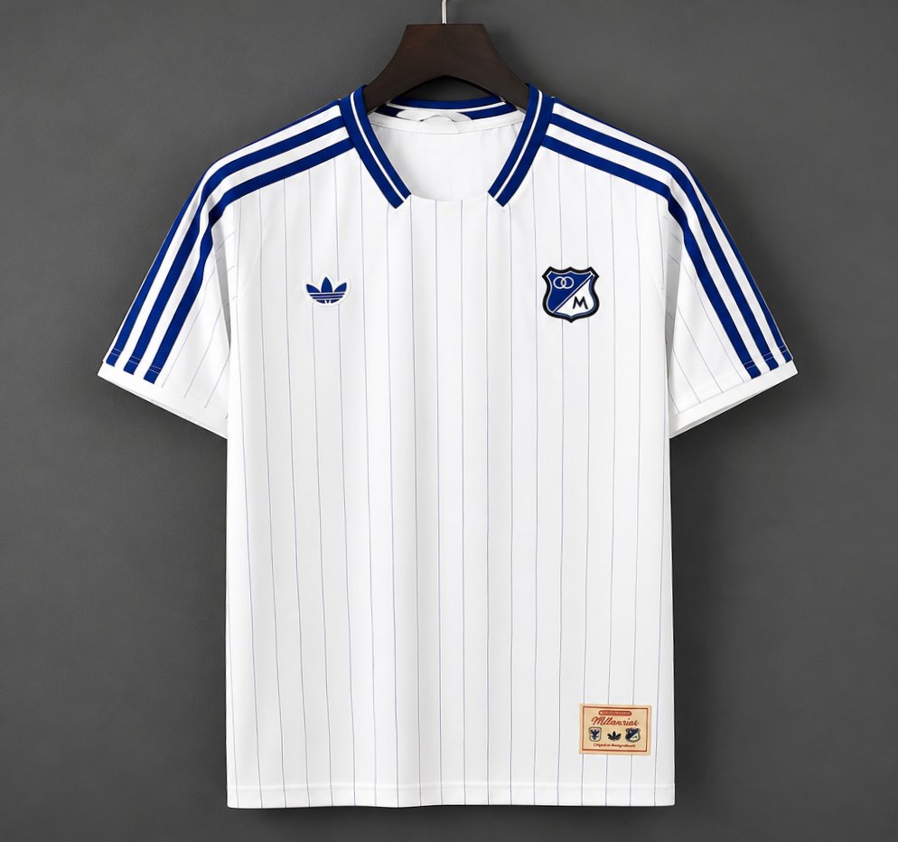26/27 Adidas Originals Millonarios Vintage White Blue Pinstripe Jersey